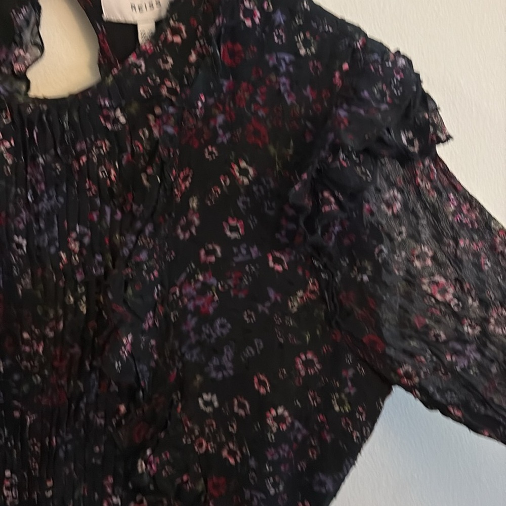 Flaw - New Reiss Long Sleeve Pintuck Floral Ruffle Mini Dress Size 12 NWT - Picture 5 of 13